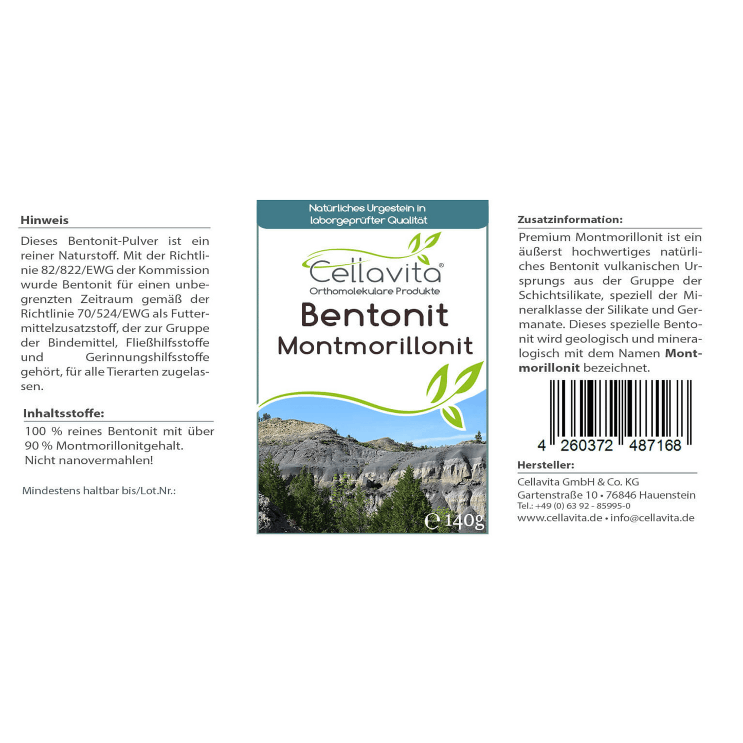Premium Bentonit Montmorillonit 140g Pulver im Glas