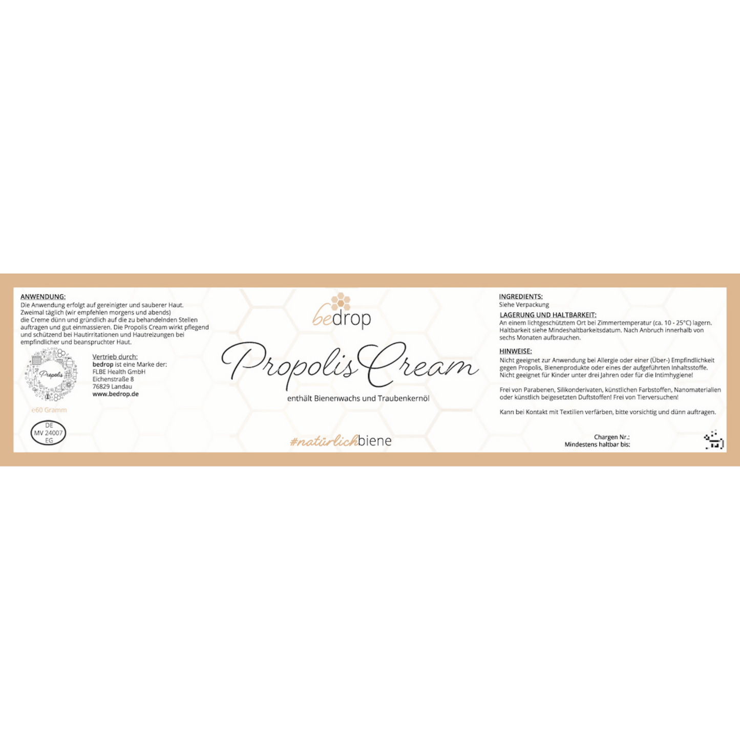 Propolis Salbe - hochdosierte Propolis Creme mit Bienenwachs & Traubenkernöl 60g