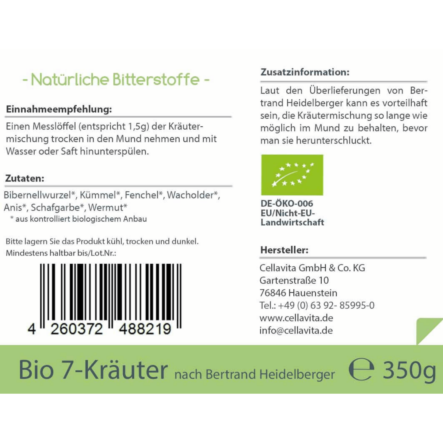 BIO 7-Kräuter nach Bertrand Heidelberger Originalrezeptur 350g Vorratsbeutel