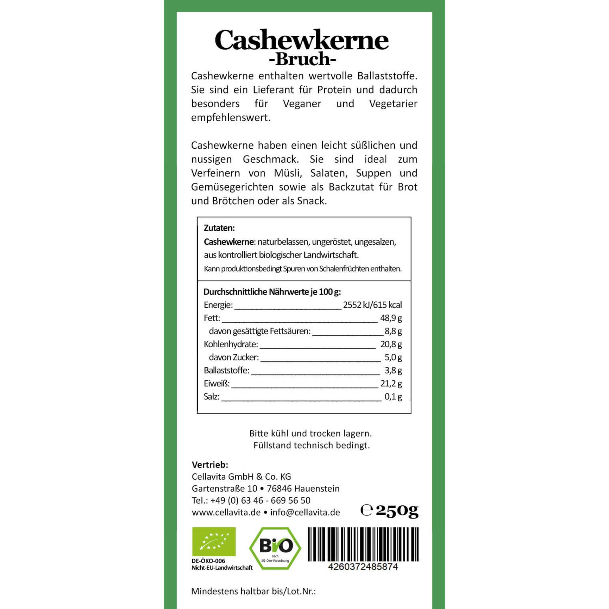 Bio-Cashewkerne 250g - Bio-Nüsse