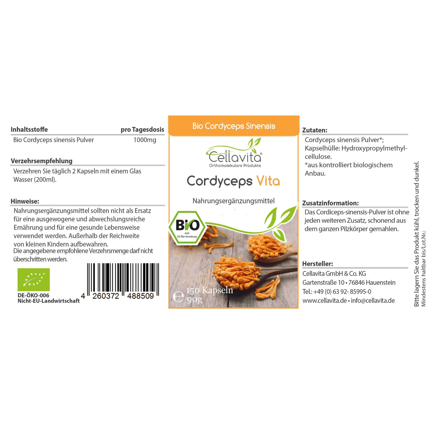 Bio Cordyceps Sinensis 150 Kapseln im Glas